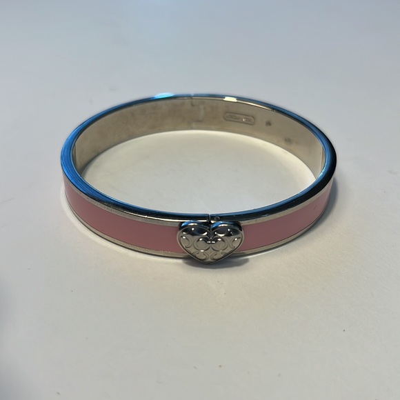Coach Pink & Silver Tone Hinged Bangle Bracelet